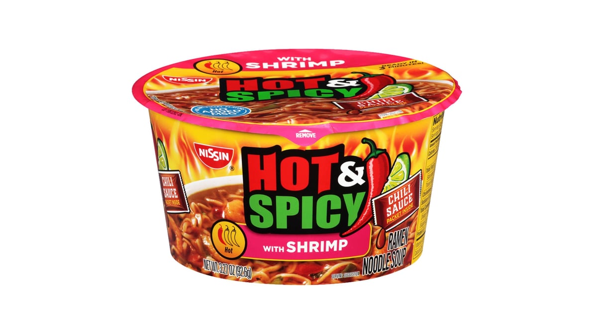 Nissin Hot and Spicy Shrimp Ramen Noodle Soup Bowl (3.27 oz)