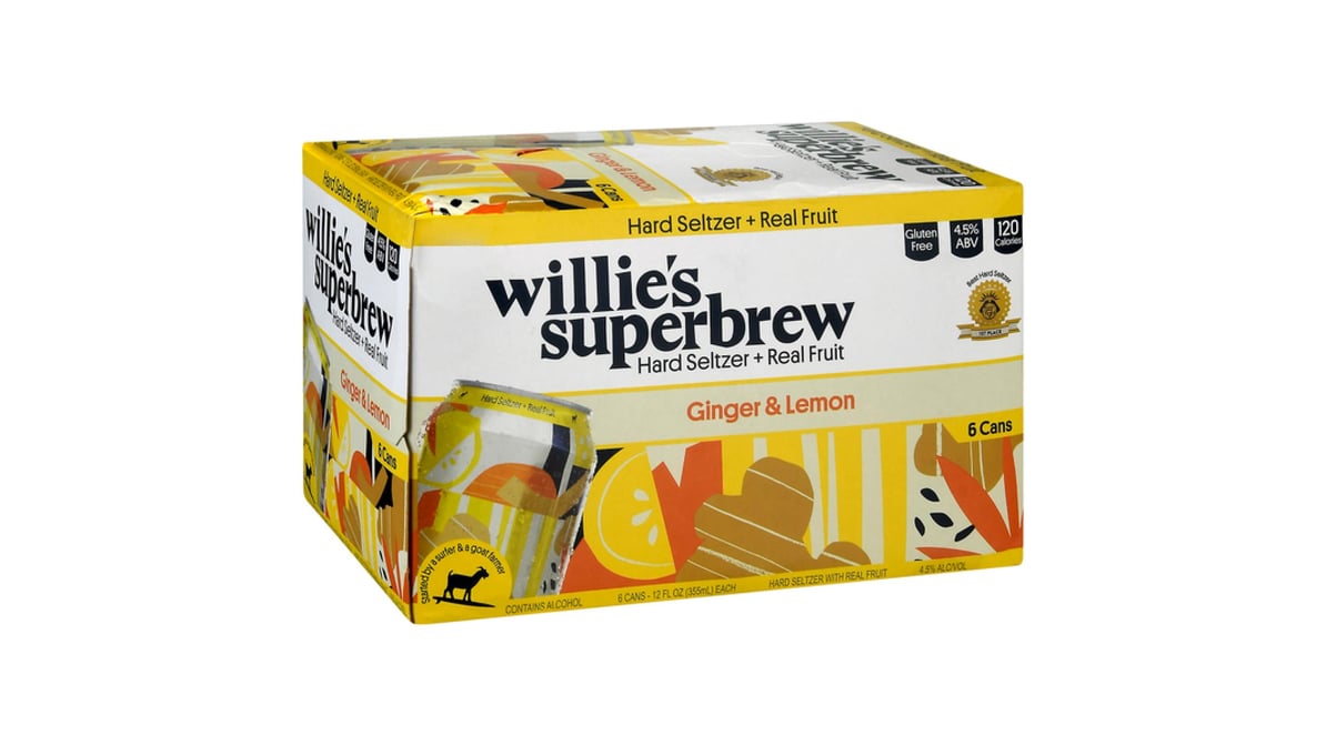 Willie's Superbrew Hard Seltzer Ginger and Lemon Cans (12 oz x 6 ct)
