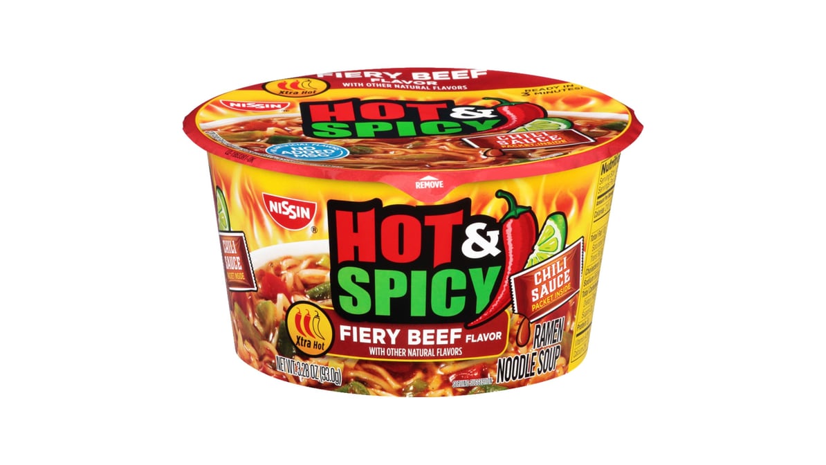Nissin Hot & Spicy Fiery Beef Ramen Noodle Soup (3.28 oz)