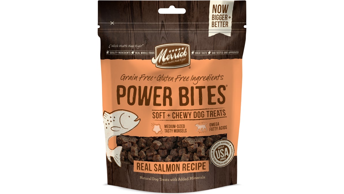 Merrick Pet Care Power Bites Grain Free Soft & Chewy Real Salmon Recipe Dog Treats (6 oz)