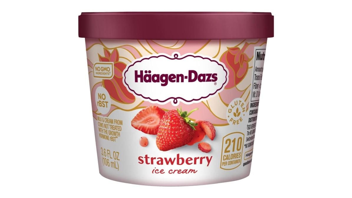 Haagen-Dazs Strawberry Ice Cream Cup Spoon Inside (4 oz)